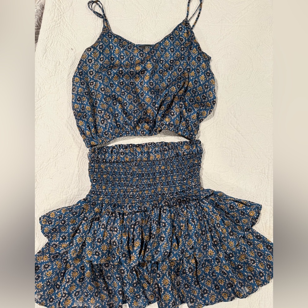 Floral Blue and Yellow Two-Piece Set